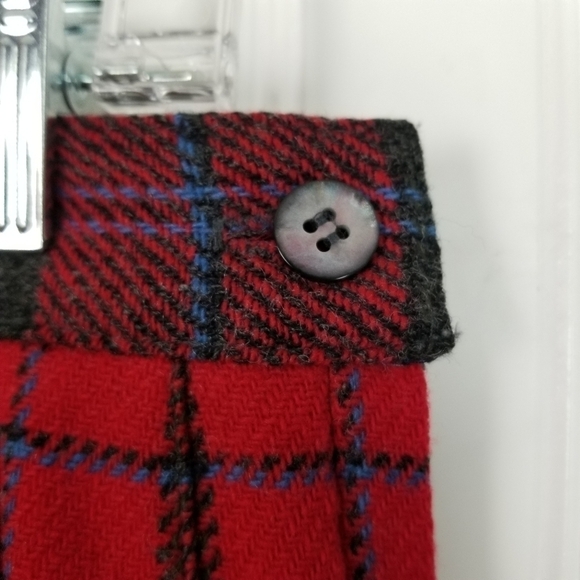 Vintage 100% Wool Pleated Tartan Plaid Midi Skirt Red Gray Blue USA Mik Mak 14 - Picture 5 of 8